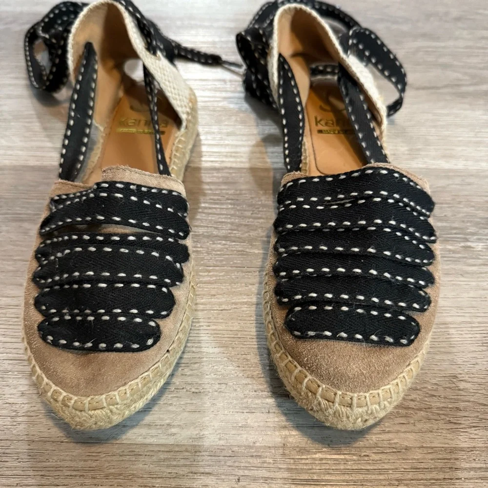 Kanna Espadrilles Natural Suede Platon Black Platform Shoes